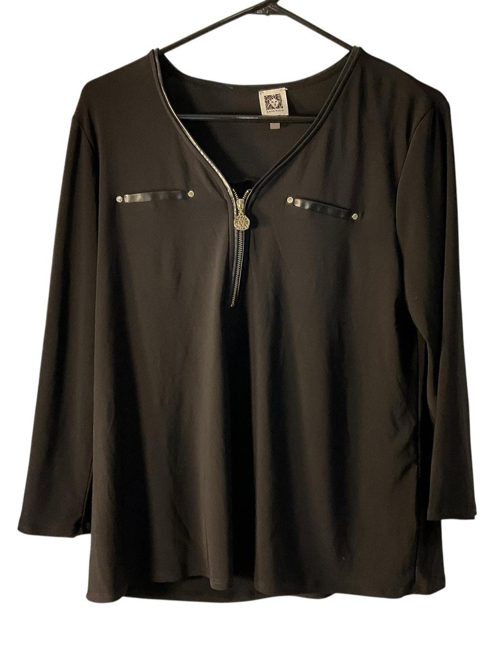 Black Long-Sleeve Zip-Front Top with Accent Trim